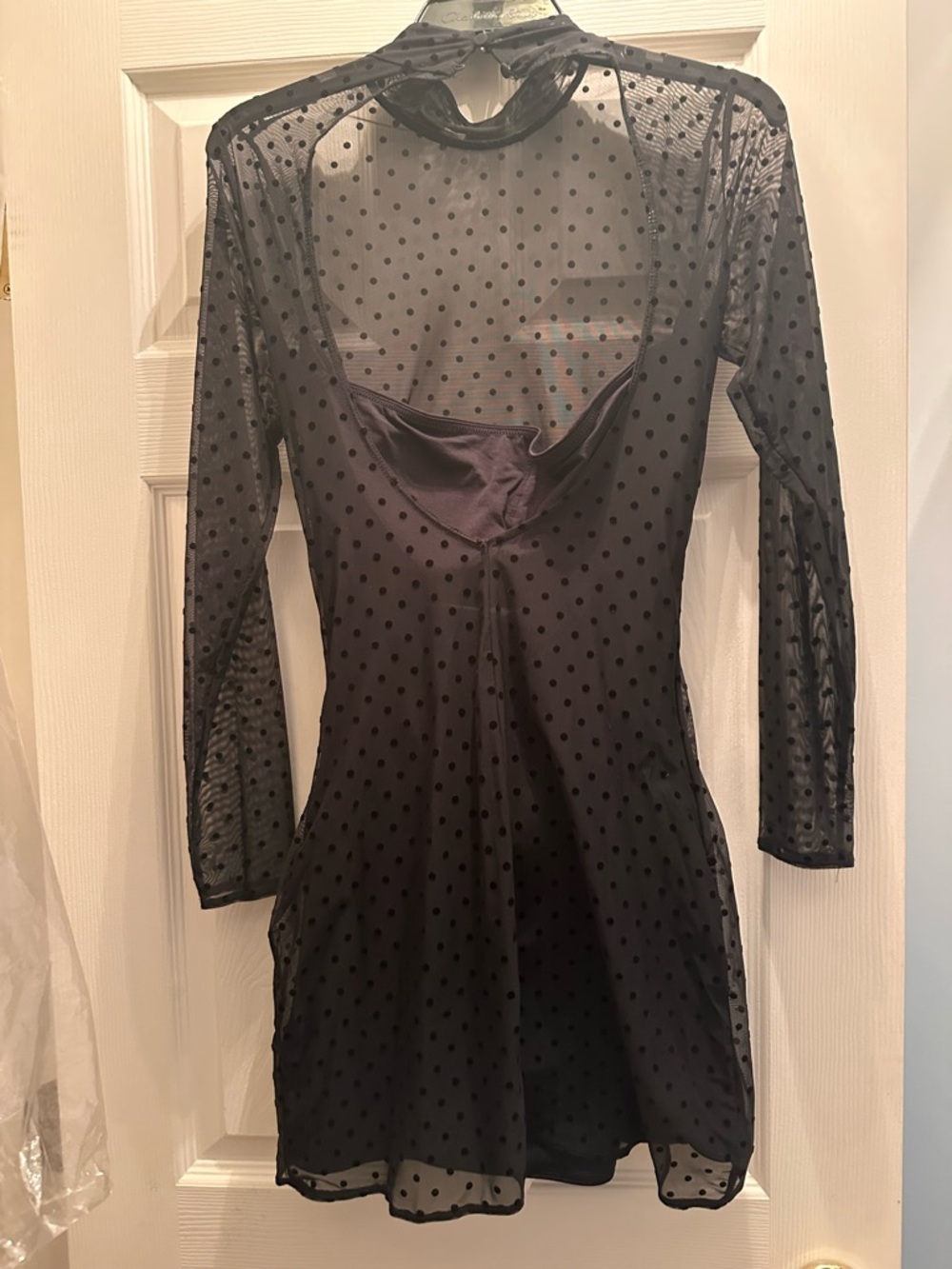 Abercrombie Black Sheer Polka Dot Open-Back Dress Size Small - Picture 3 of 6